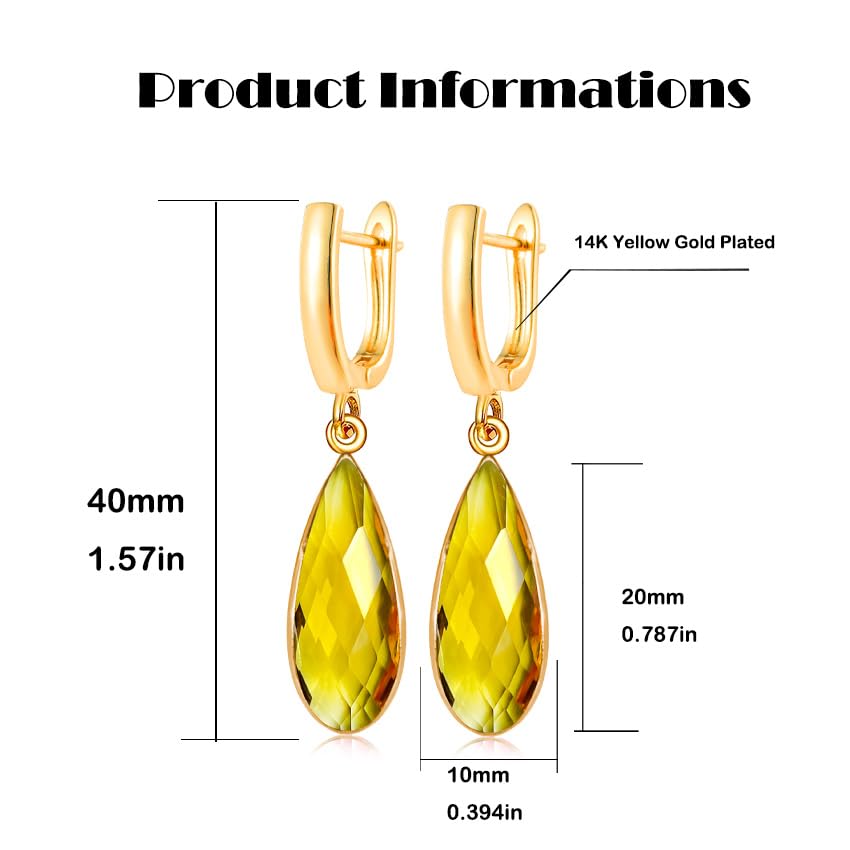 Geometric 14K Gold Crystal Stone Quartz Gemstone Leverback U Hoop Drop Dangle Earrings Jewelry for Women - color: C01