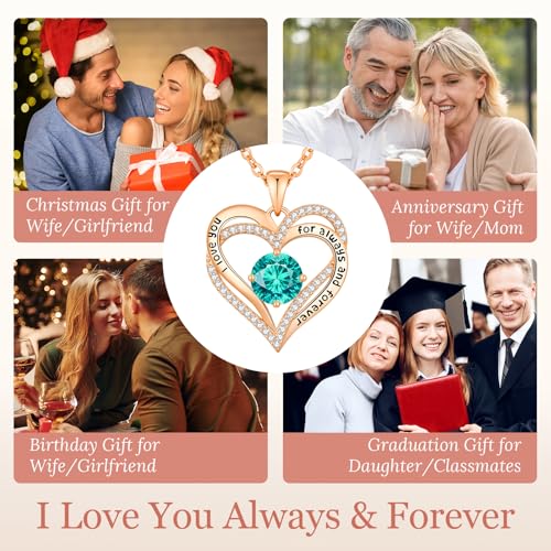 CDE Engraved Forever Love Heart Birthstone Necklace Jewelry Gifts for Women | Hypoallergenic,Nickel-Free & Lead-Free,3 x 3 mm 5A CZ Heart Pendant,Anniversary Christmas Birthday Gift for Girlfriend Wife - color: 12-Dec, style: Rose Gold Plated