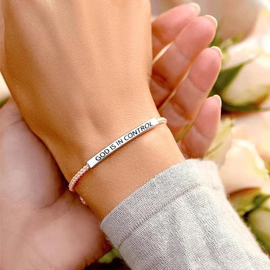 XAM God Is in Control Keep Trusting Keep Praying Tube Bracelet Adjustable Braided Rope Handmade Engraved Inspirational Motivational Bracelet Stainless Steel Gifts Jewelry for Women Men Friends