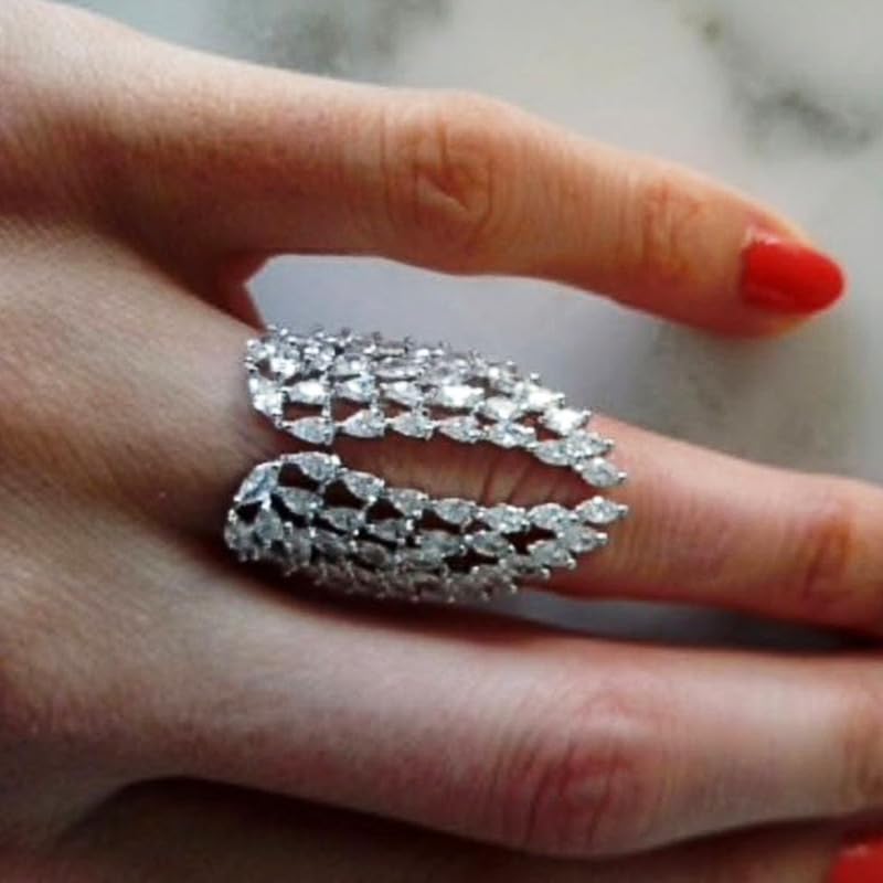 925 Silver Fashion Ladies Open Ring AAA Full Diamond Zircon Wings Adjustable Ring Crystal Angel Wings Ring Sparkle Silver Rhinestone Anniversary Promise Wedding Birthday Jewelry for Women
