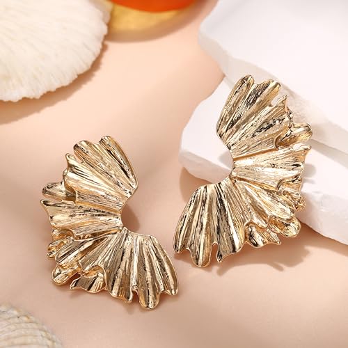 Gold Clip On Earrings for Women Trendy Non Piercing Flower Dangle Earrings Floral Earring 14K Gold Plated Lightweight Earrings for Non-Pierced Ears Fake Earrings Set - style: Leaf