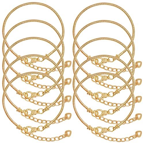 10pcs Chain Bracelets Kit Gold Plated Snake Chain with Heart Lobster European Charm Bracelet for Christmas DIY Women Jewelry Findings Bracelet Making (Gold) - color: Gold