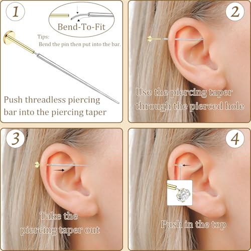 Flat Back Stud Earrings Cartilage Earrings for Women Men Hypoallergenic Threadless Flat Back Earring Surgical Steel Earring Tragus Helix Labret Lip Medusa Conch Body Piercing Jewelry - color: Gold-16G(1.2mm)