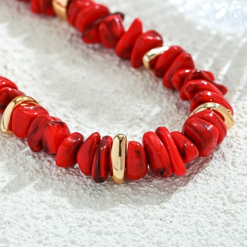 Colorful Irregular Beaded Necklace for Women Resin Jewelry Gift | Trendy Statement Bead Choker Necklaces Summer Beach Boho Charm Accessories Stuff - color: Red