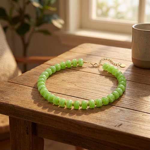 Chunky Beaded Necklace for Women, Colorful Boho Statement Necklace, Gold Chunky Resin Large Bead Necklace, Waterproof Summer Beach Jewelry Gifts for Women - color: Green
