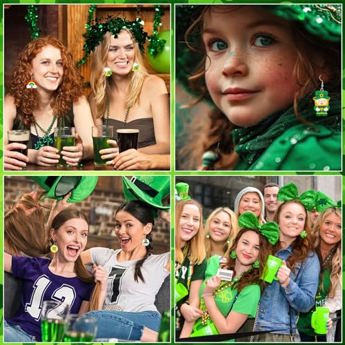 8 Pairs St Patricks Day Acrylic Earrings for Women | Shamrock Clover Dangle Earrings, Ireland St Patricks Day Gifts Parade Party Accessory, Lightweight Acrylic, Double Side - style: St Patrick's Day
