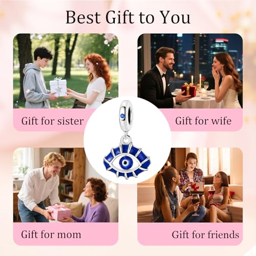 S925 Sterling Silver Cute Bead Charm for Pandora Bracelets and Necklaces | Lucky Clover Cute Animal Pink Bow Cherry Butterfly Pendant Bead Charms Jewelry Making Gifts for Women Valentines Mother's Day - style: Guardian Devil's Eye pendant