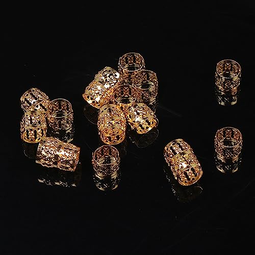 SEVENHEAD 50 Pcs Dreadlock Beads Hair Accessories - Adjustable Hair Rings, Cuffs and Metal Braiding Clips for Braids (Gold) - color: Gold