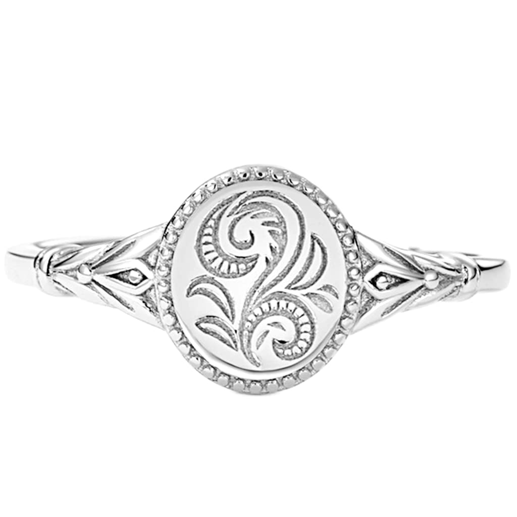 Jude Jewelers Stainless Steel Leaf Flower Signet Style Wedding Statement Promise Anniversary Engagement Ring - color: Silver