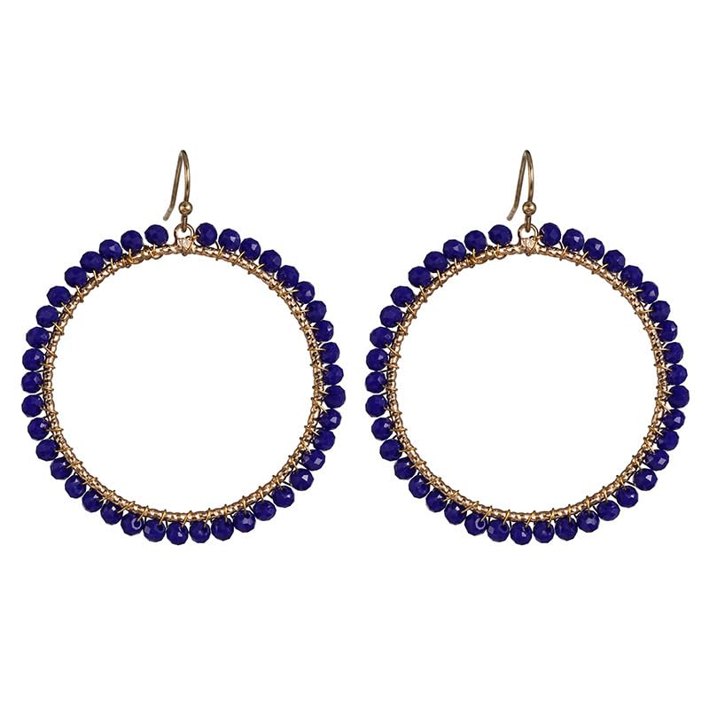 Bohemian Sparkly Crystal Beaded Dangle Earrings Teardrop Earrings for Women Fashionable & Trendy Jewelry Gift-Round Orange - color: Round Blue