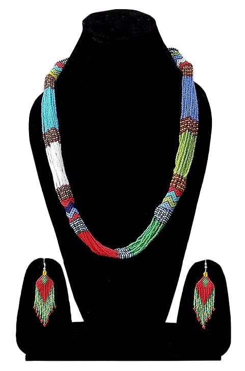Layered – Boho Native American Style Layered Beaded Necklace– Ukrainian beaded Necklace Native Handmade Seed Bead Necklace Tribal ethnic beaded Necklace for Women (Tuquoise) - color: Red & White & Multi