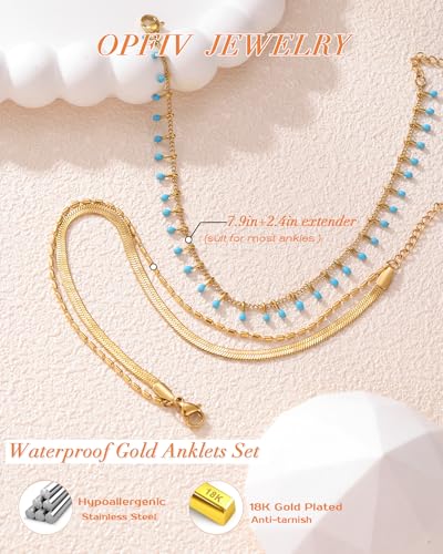 2/3 PCS Gold Anklets for Women Waterproof Boho Starfish, Seashell, Heart & Butterfly Charms Ankle Bracelets Non Tarnish Adjustable Layered Cuban Beaded Foot Chain Beach Jewelry for Summer Vacations - color: Gold Set 1