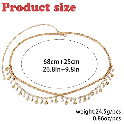 Florry Rhinestone Belly Chain Sequin Waist Chain Bikini Body Jewelry Chains Beach Belly Chain for the Waist Tassel Layered 18K Gold Body Chains for Women - color: Shell