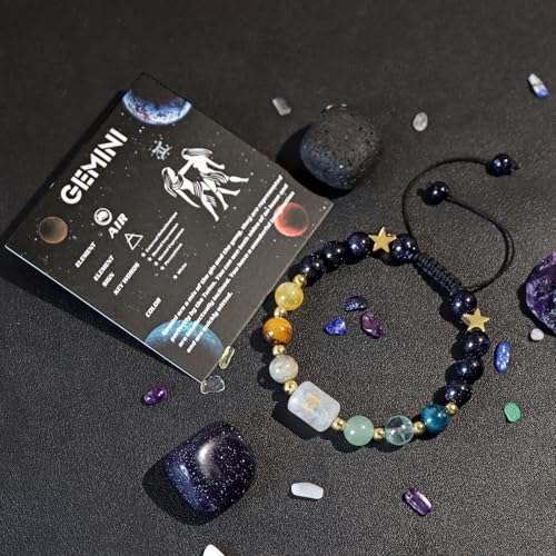 Zodiac Bracelets for Women 12 Constellations Healing Crystal Stone Beads Bracelet Birthday Zodiac Gifts Horoscope Spiritual Bracelet - color: Gemini-2