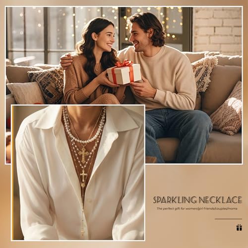 Layered Cross Necklace Set for Women, Layered Choker Necklaces Trendy Jewelry, Colorful Enamel Beaded Y-Shaped Lariat Necklace, Boho Multilayer Cross Necklace for Party and Daily Wear - color: Gold-07