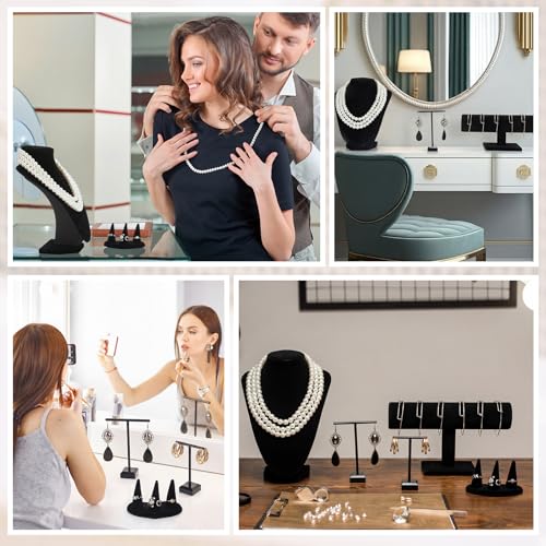 Novabright 5 Pcs Velvet Jewelry Display Set Necklace Bust Holder T Bar Bracelet Earring Holder Ring Finger Jewelry Display Stand