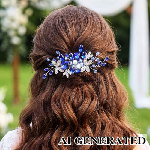 Crystal Bridal Hair Comb Silver Leaf Wedding Hair Accessorie | Silver Prom Rhinestone Hair Pieces for Women and Brides