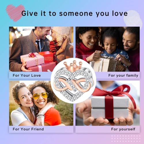 LUXILLA Love You Best Friend Grandma Wife Heart Charm 925 Sterling Silver Charms Fit for Bracelets Necklace Jewelry Gift for Women - color: Crown Infinity Love Charm