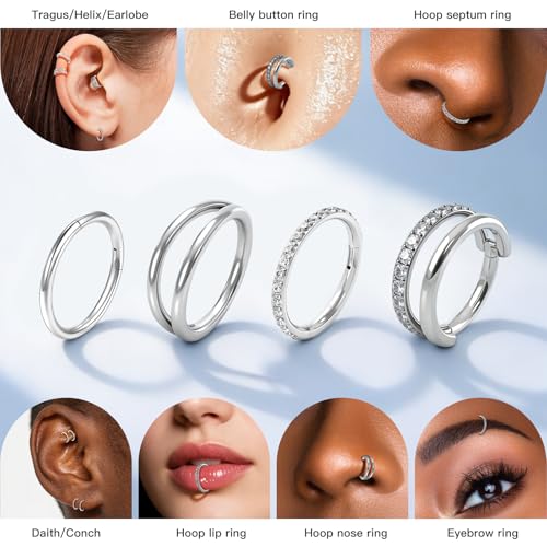 Titanium Septum Ring 5pcs, 18g Nose Rings Hoops for Women Men, Hypoallergenic Septum Rings Septum Hoop Daith Cartilage Tragus Helix Rook Piercing - color: 4 Pcs Silver, size: 18 Gauge 8mm