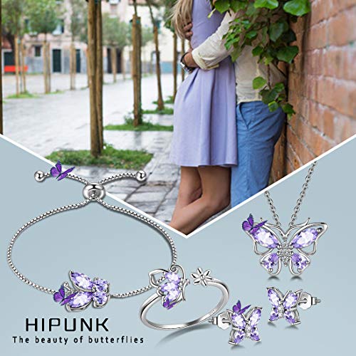 925 Sterling Silver Birthstone Butterfly Jewelry Women Crystal Animal Cute Butterflies Birthday Necklace/Earring/Ring/Bracelet Sets Birth Stone Statement Anniversary Jewellery - color: 3-F.June-Alexandrite
