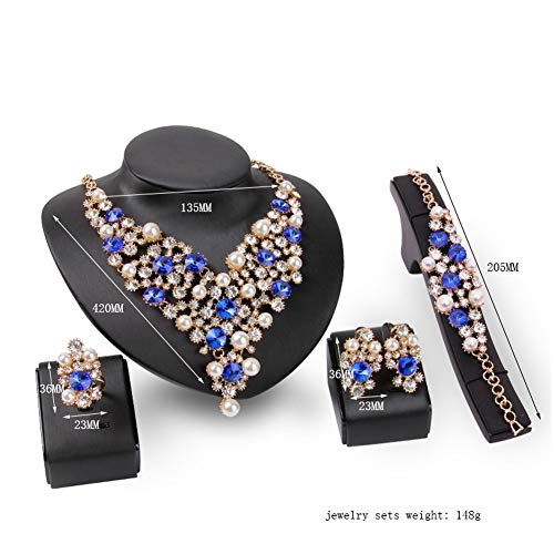 Womens Luxury Africa Dubai 18k Gold Plated Jewelry Sets Wedding Rhinestone Crystal Bib Statement Necklace Earrings Set for Brides Party Prom - color: Luxurious Pearl Crystal Jewelry Set