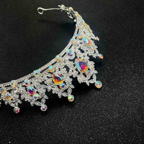 Crowns and Tiaras jewelry sets for Wedding princess birthday party Halloween Prom Pageant Jewelry for Women Crystal Bridal Jewelry Set for women - color: Silver AB
