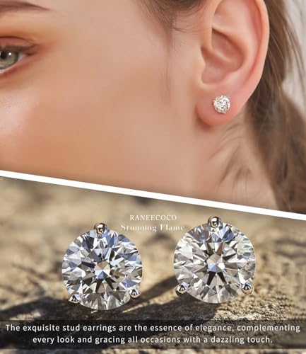 "STUNNING FLAME" 18K Gold Plated Silver Brilliant Cut Simulated Diamond Cubic Zirconia Stud Earrings - color: 14k Gold Post & Sterling Silver - Yellow, size: 1.0 Carat-(0.5ct*2)-5.25mm