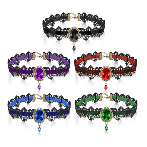 AILUOR Punk Rock Wedding Party Handmade Black Lace Choker, Gothic Retro Lolita Beads Chain Vampire Pendant Necklace for Women Halloween - color: Purple