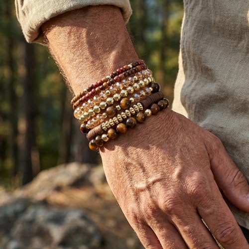 Boho Wooden Beads Bracelets Bohemian Bracelet Stack for Men Women Wood Beaded Bracelet Set - color: F