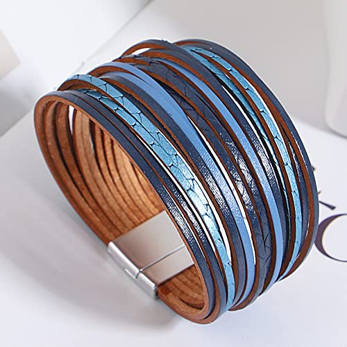 hotoo Leather Wrap Bracelet for Women - color: Dark Blue Leather Bracelets
