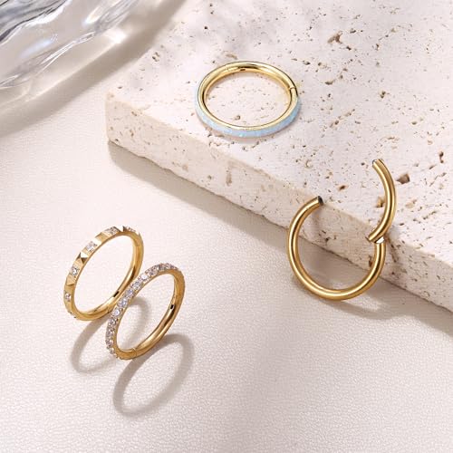 FIBO STEEL 14G Belly Button Rings 316L Surgical Steel Belly Hoop Ring Clear CZ Opal Navel Rings Clicker Segment Belly Piercing Jewelry 10mm 12mm - color: 14K Gold Plated 12mm