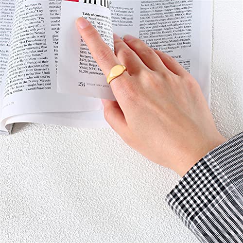 HIJONES Mens Stainless Steel Signet Ring Matte Brushed Square | Simple Statement ,Wedding Band,Polished Round - color: 9mm-Gold