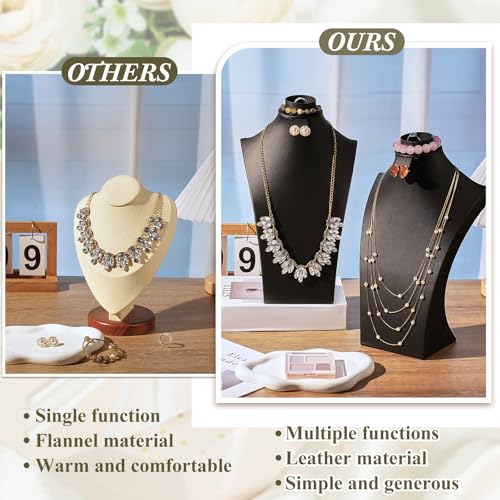 Wenqik 2 Pcs PU Leather Jewelry Display Bust, 12.4 Inch Multi-Functional Necklace Mannequin Holder Stand Display Necklaces Bracelets Earrings Rings for Vendors Jewelry Selling Trade Show - color: Black