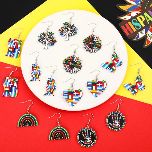 8 Pairs Hispanic Heritage Month Acrylic Earring for Women | Spanish Dangle Earrings, Hispanic Culture Jewelry Gifts Party Accessories, Hypoallergenic Acrylic, Double Side Design - style: Hispanic Heritage Month
