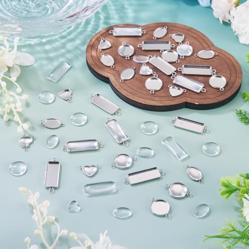Craftdady Stainless Steel Pendant Cabochon Settings Heart Square Teardrop Flat Round Oval Rectangle Blank Bezel Trays Base Pendant with Glass Cabochons for DIY Earrings Necklace Jewelry - color: Stainless Steel Color 4 Styles