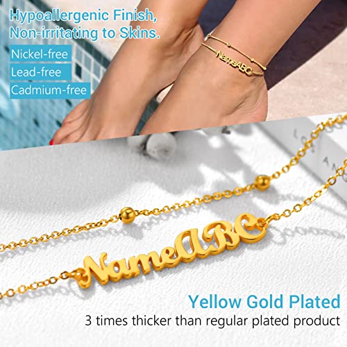 PROSTEEL Trendy Handcuffs Design/Customize Words Ankle Bracelet For Women, 316L Stainless Steel Anklets Silver/Gold/Black Tone, Hypoallergenic, Come with Box - style: 05 Customize-Bead Chain(8.5"-10.5")-Luxury Gold