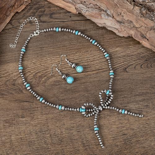 Navajo Pearl Bow Jewelry Set Western Turquoise Necklace Earring for Women Cowgirl Western Jewelry - style: Style-B