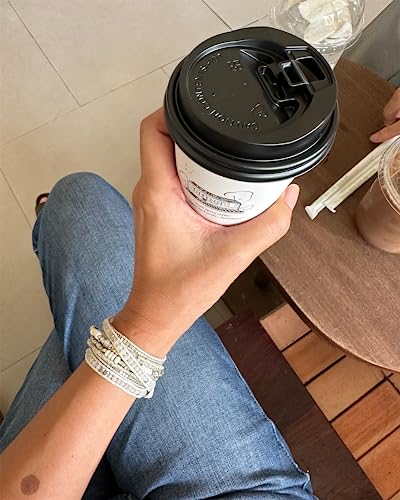 Bracelet for Women – Handmade Vegan Boho Natural Stone Layered Bracelet, Thailand Bohemian Stackable Beaded Wrap Bracelets, Summer Hippie Bracelet Stack, Fashion Jewelry Gifts - color: A13-Chantilly lace