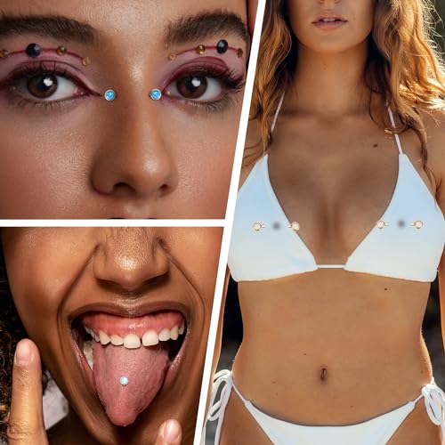 14G Nipple Rings Titanium Nipple Jewelry for Women Bridge Piercings | 1 Pair Nipple Bars,Hypoallergenic Nipple Barbells,Internally Threaded Nipple Piercings,Tongue Rings,Straight Barbells - color: Styele4:White Opal,Gold, size: 14G+1/2"(12mm)