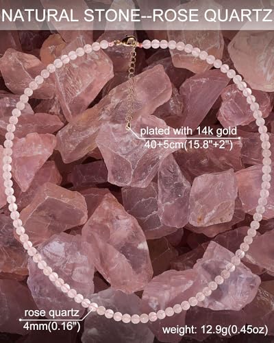 Simple 4mm Gemstones and Crystals Choker Necklace Unisex 16"-18" | Necklaces for Women Men, Adjustable, 40-45 cm Chain Length, Handmade, Spiritual Gemstones, Positive Energy, Daily Wear - style: Rose quartz