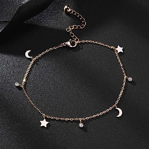 Ankle Bracelet for Women Stainless Steel Chain Beach Anklet Bracelet Adjustable Jewelry - style: Gold-SCMZ-Moon