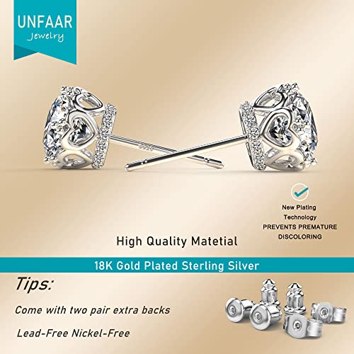Round Cut Cubic Zirconia Stud Earrings for Men Women | Brilliant CZ Simulated Diamond, 18K White Gold Plated Sterling Silver, Hypoallergenic - color: Silver