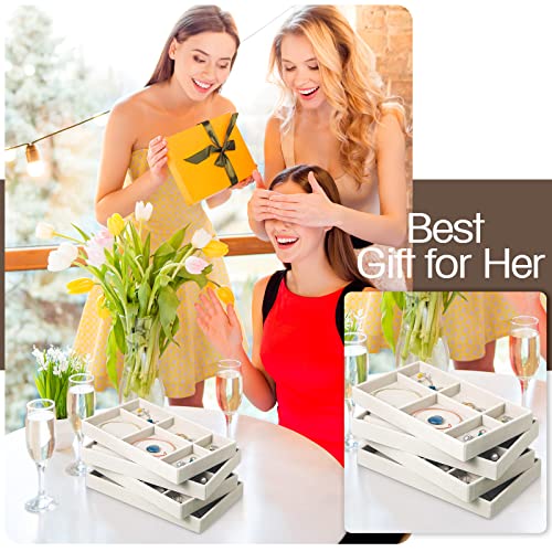 Kenning 16 Pcs Stackable Jewelry Organizer Trays for Drawers, Velvet Jewelry Drawer Inserts Trays Earring Organizer, 8. 3x5x1 Inch Dresser Ring Easter Earring Storage Display for Women Teacher Gifts