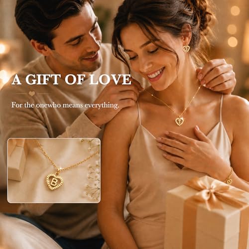 26Pcs 18K Gold Filled Heart Initial Charms for Jewelry Making, Gold A-Z Alphabet Letter Pendants, Double-Sided Ribbed Alphabet Bubble Beads for DIY Necklace Bracelet, Personalized Couples Gifts