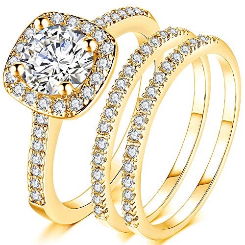 Jude Jewelers Silver Rose Gold Three-in-One Wedding Engagement Bridal Halo Ring Set - color: Gold