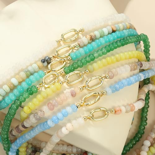 CONRAN KREMIX Colorful Stone Beaded Necklace for Women,Natural Gemstone Bead Choker Necklaces Boho Summer Beach Layering Necklace Jewelry Gift for Women - color: Yellow