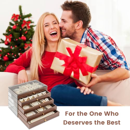 Wooden Jewelry Box for Women, 5-Layer Jewelry Organizers and Storage with 5 Drawers & Velvet Trays, Large Earring Holder, Necklace Ring Travel Case, Gift Box for Drawer, Wood - size: 5-Layer