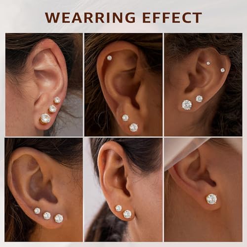 6 Pairs Hypoallergenic Flat Back Earrings for Women Girls,Stud Earring Set | Cartilage Earrings for Sensitive Ears,Cubic Zirconia Ball Pearl Earring,Screw Back Helix Conch Piercing Sets,Jewelry Gifts - color: CZ-14K-Gold-Plated