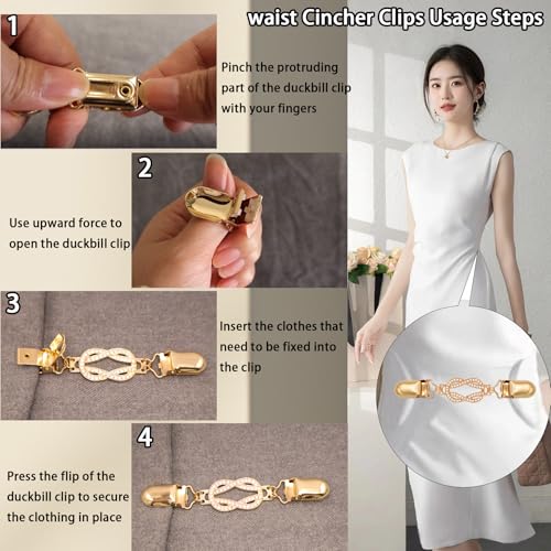 2 PCS Waist Cincher Clips Dress Clips Back Cinch for Shawl Cardigan Sweater Clothes Shirt Tightener Clip(Silvery Golden) - color: Color Retro Style