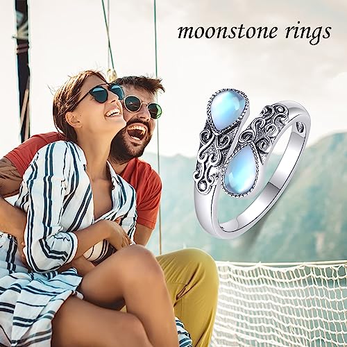 Ring for Women Sterling Silver Adjustable Band Open Rings Jewelry Gifts for Girls - style: Moonstone